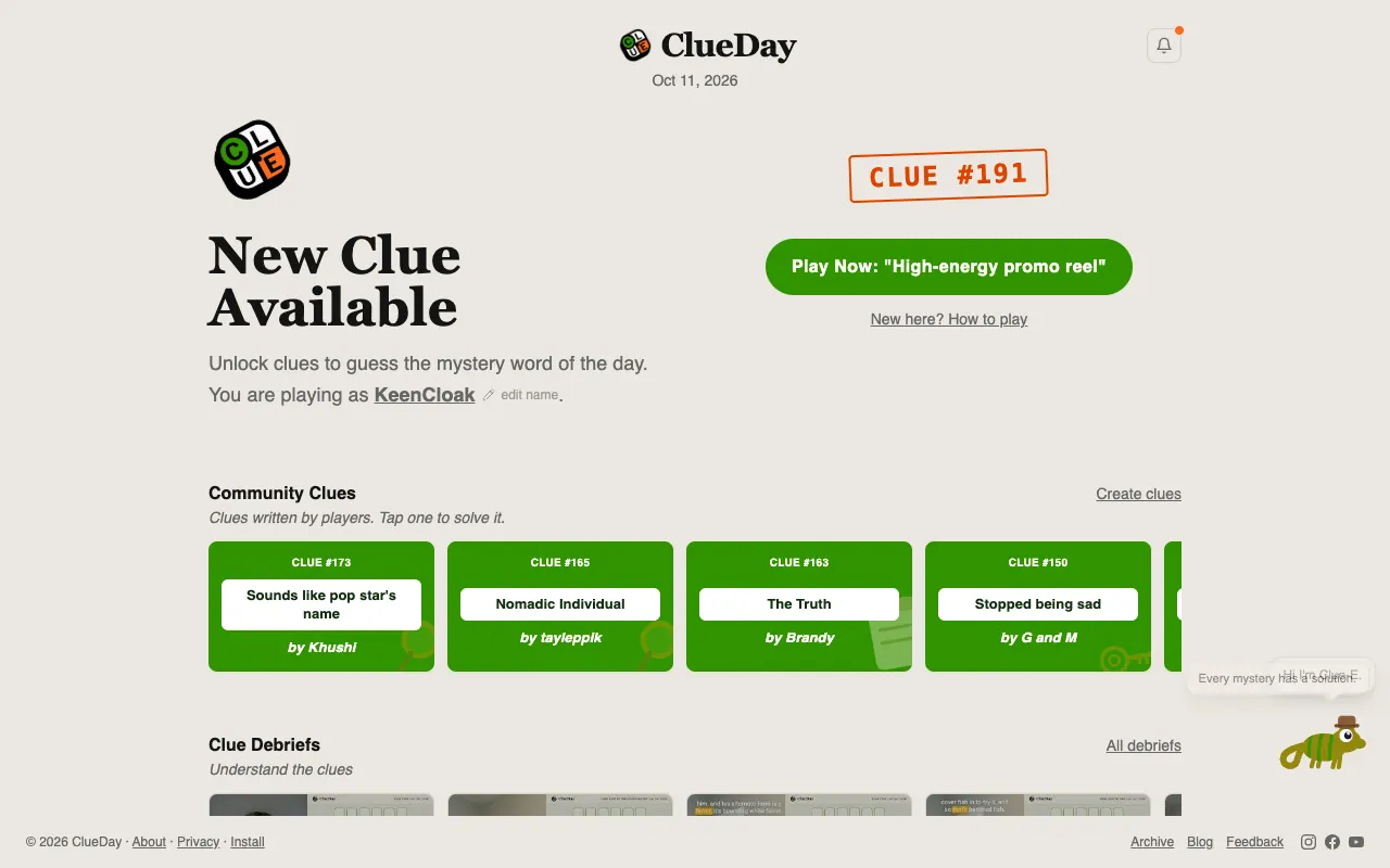 Screenshot of ClueDay — a game like Wordle