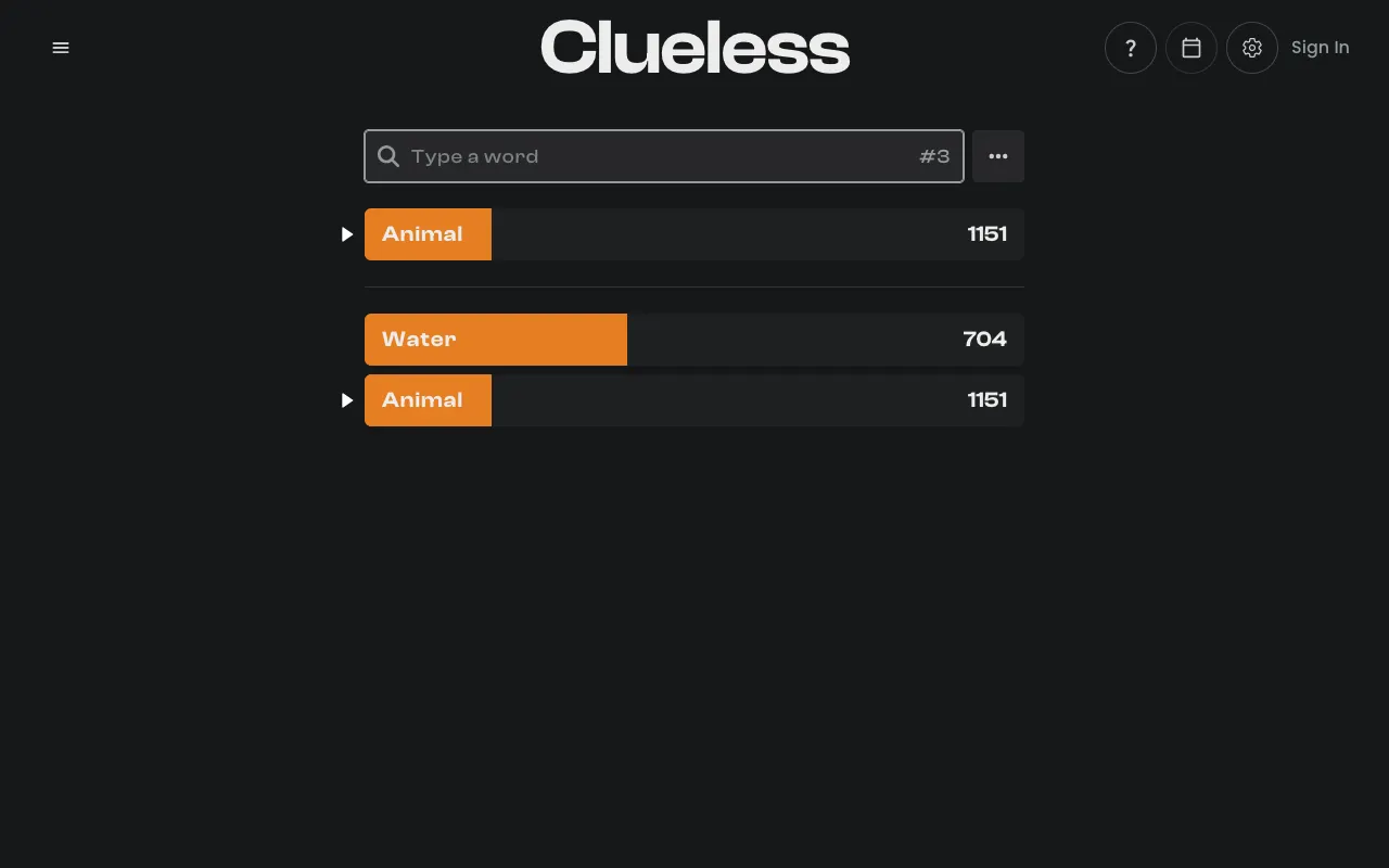 Screenshot of Clueless — a game like Wordle