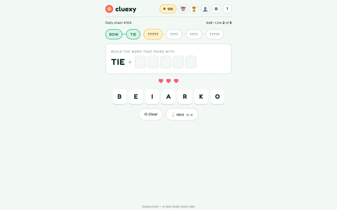 Screenshot of Cluexy — a game like Wordle
