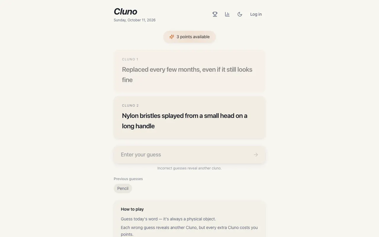 Screenshot of Cluno — a game like Wordle