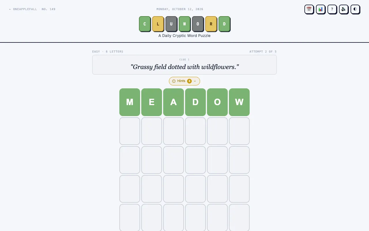 Screenshot of Cluword — a game like Wordle