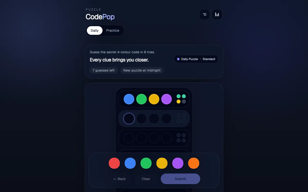 Screenshot of CodePop — a game like Wordle