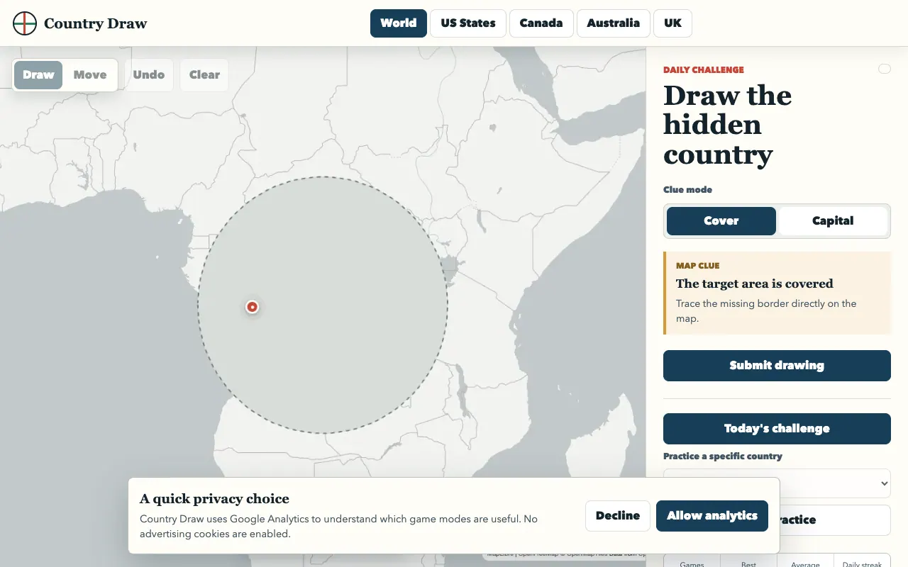 Screenshot of Country Draw — a game like Wordle