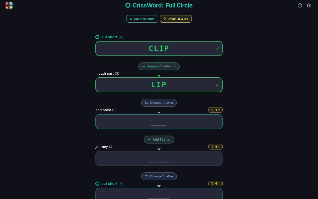 Screenshot of CrissWord Full Circle — a game like Wordle