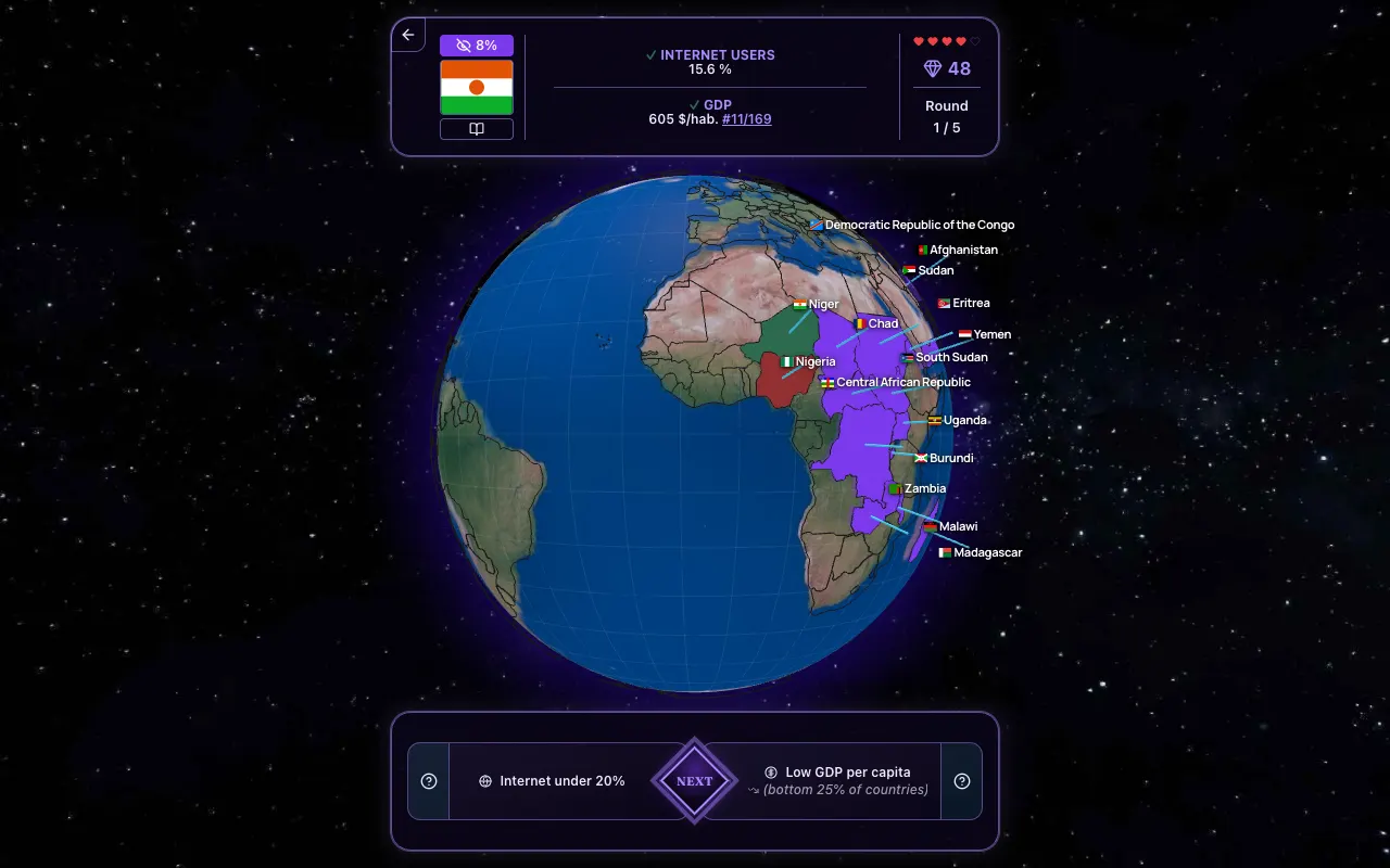 Screenshot of CrossMapQuest — a game like Wordle