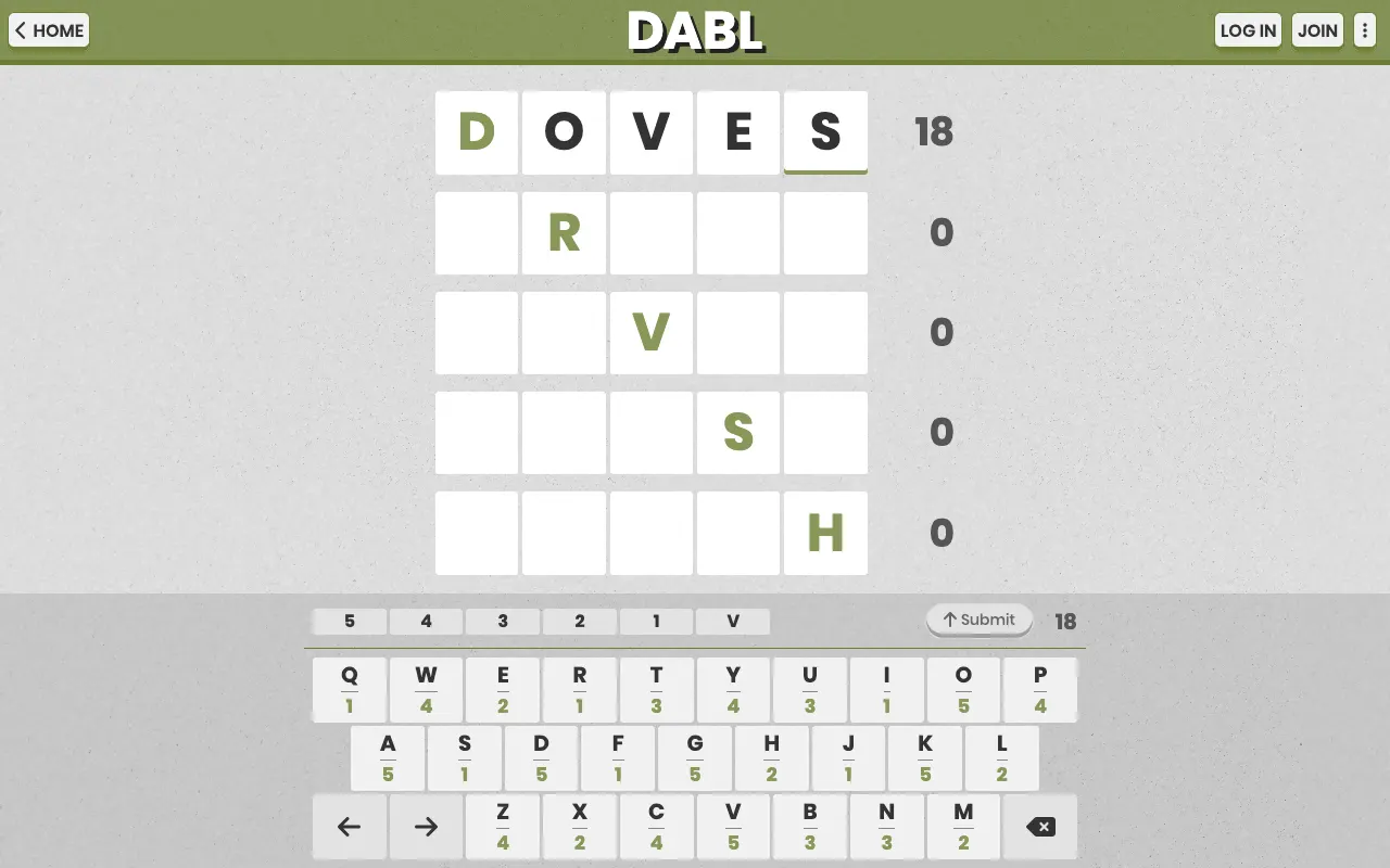 Screenshot of DABL — a game like Wordle