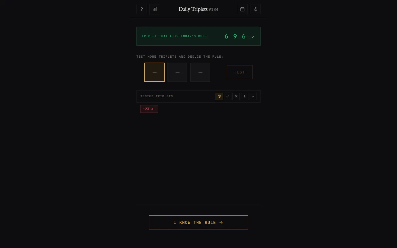 Screenshot of Daily Triplets — a game like Wordle