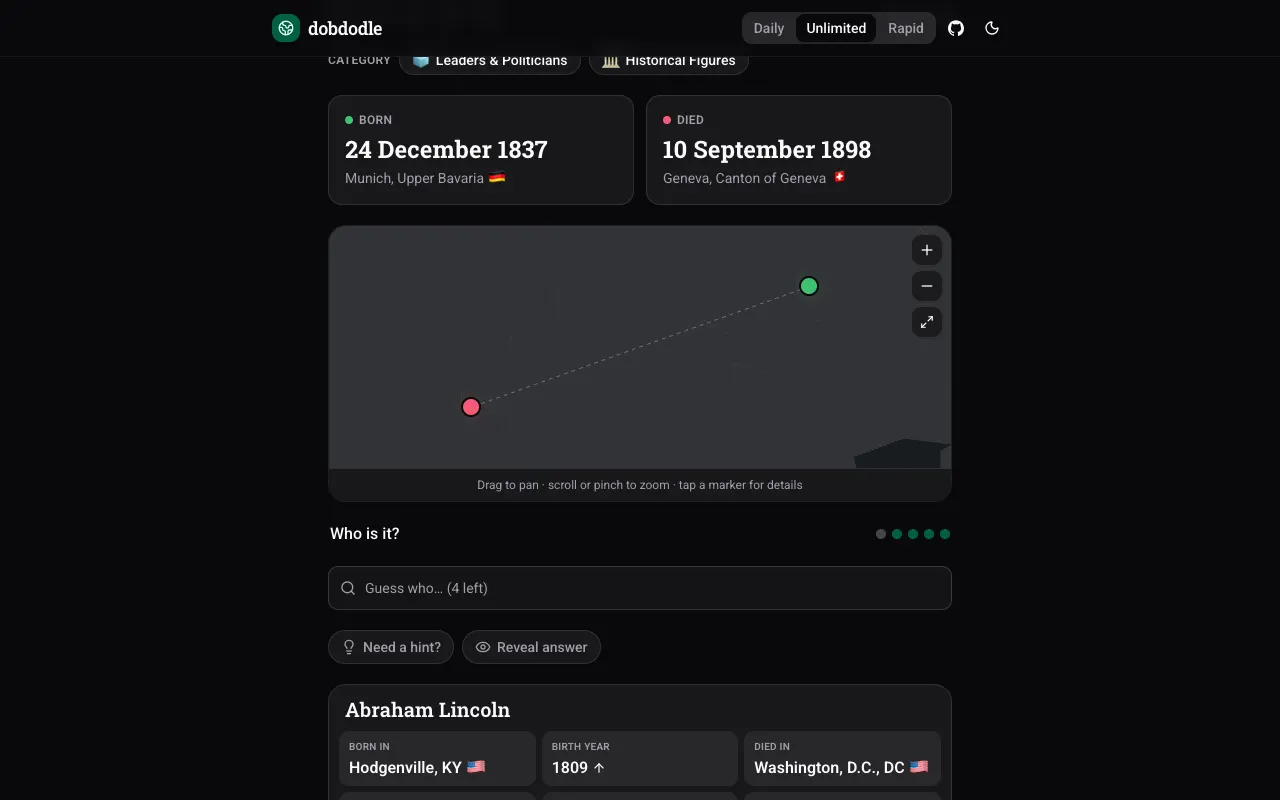 Screenshot of Dobdodle — a game like Wordle