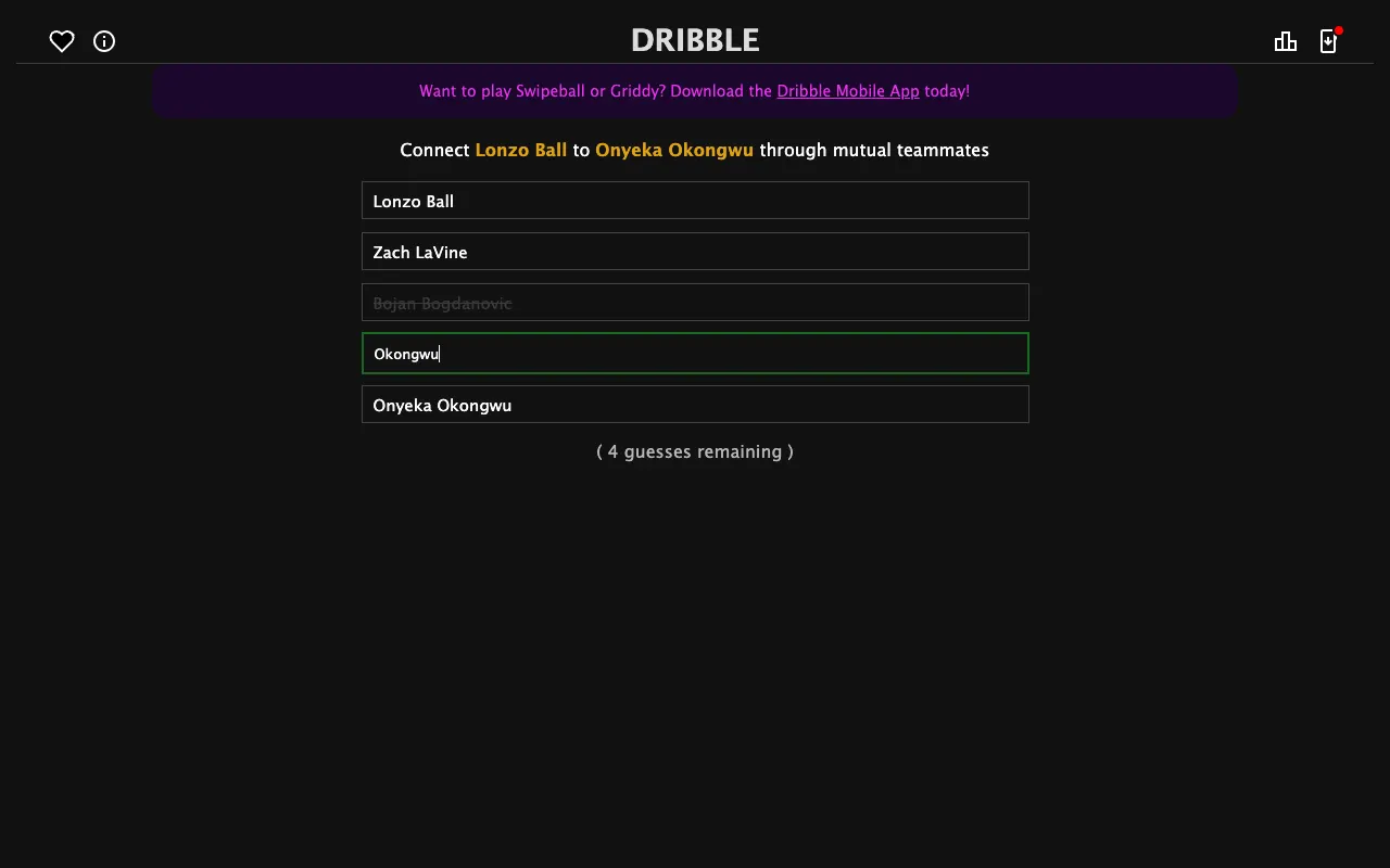 Screenshot of Dribble — a game like Wordle