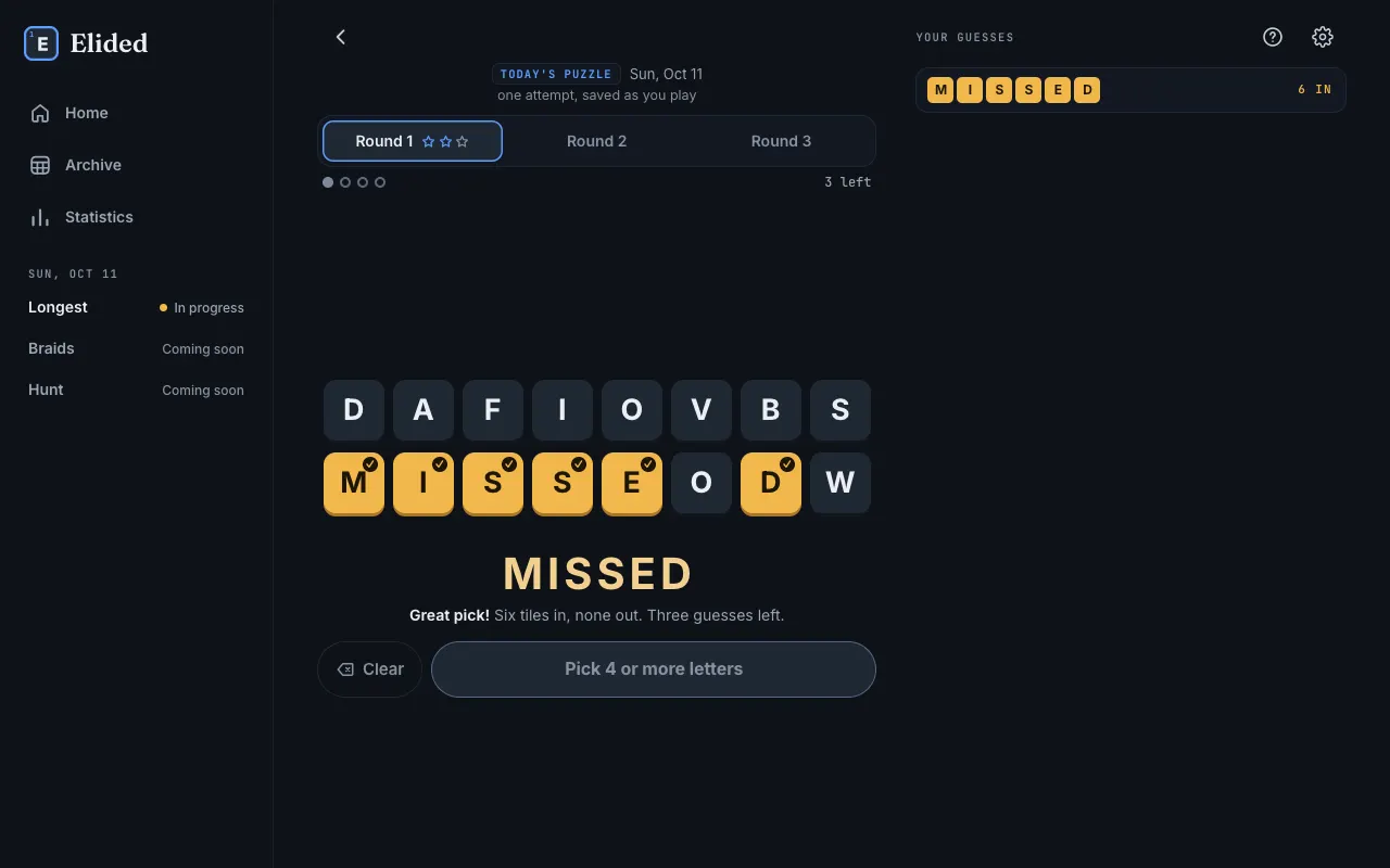 Screenshot of Elided — a game like Wordle