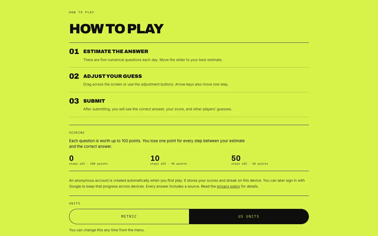 Screenshot of Estimatle — a game like Wordle