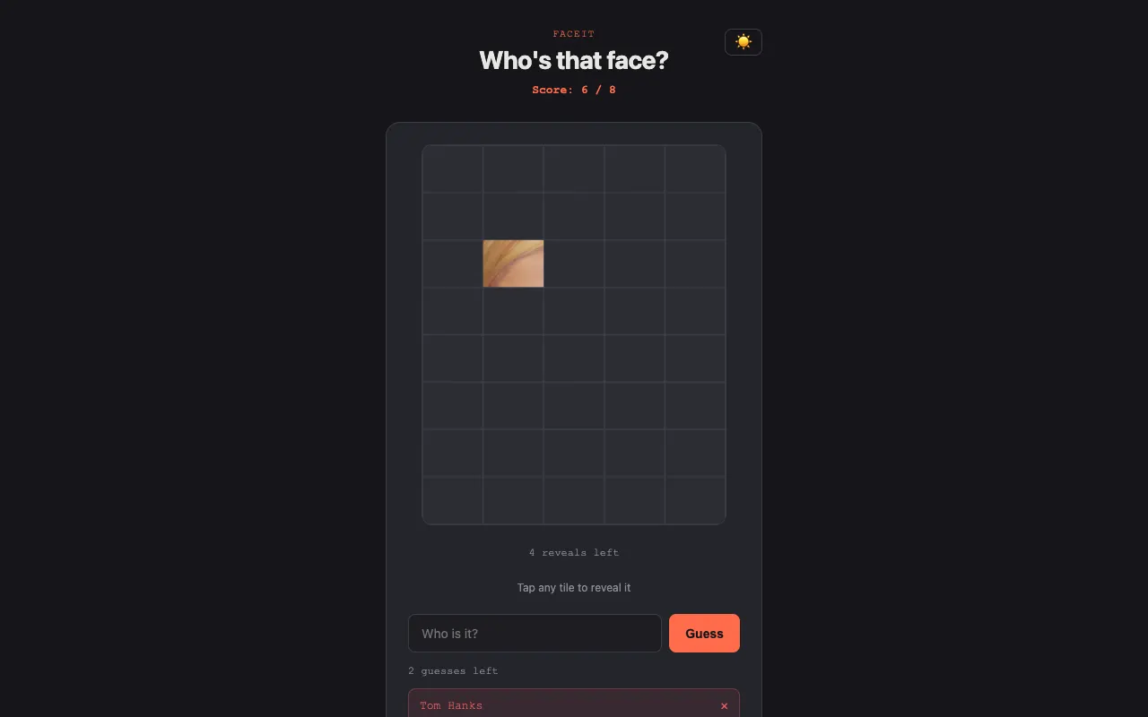 Screenshot of Faceit — a game like Wordle