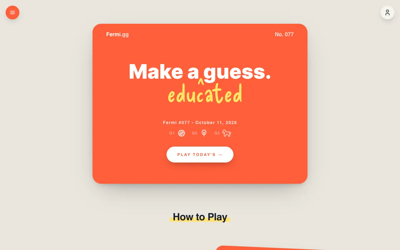 Screenshot of Fermi — a game like Wordle