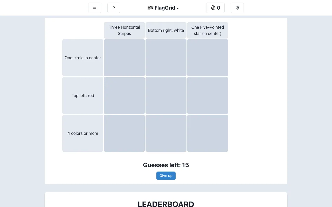 Screenshot of FlagGrid — a game like Wordle