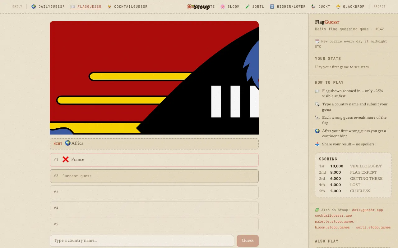 Screenshot of FlagGuessr — a game like Wordle