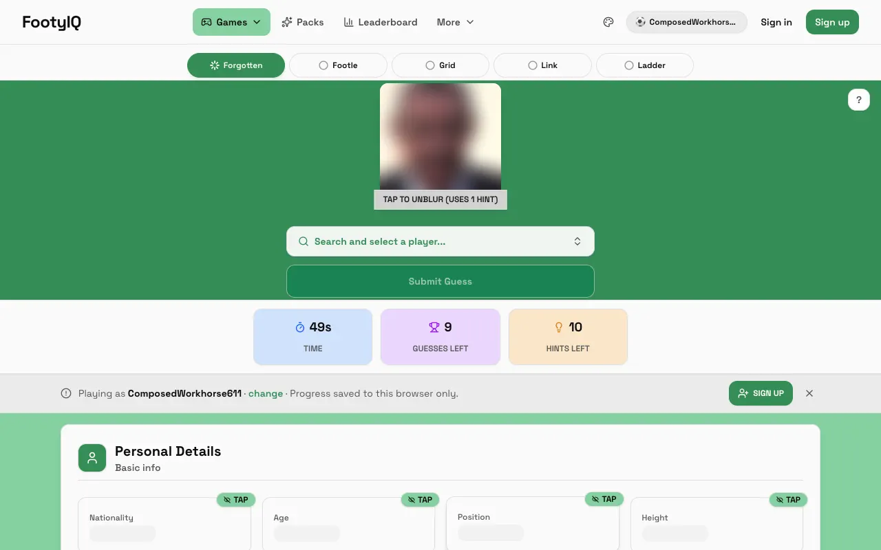 Screenshot of FootyIQ — a game like Wordle