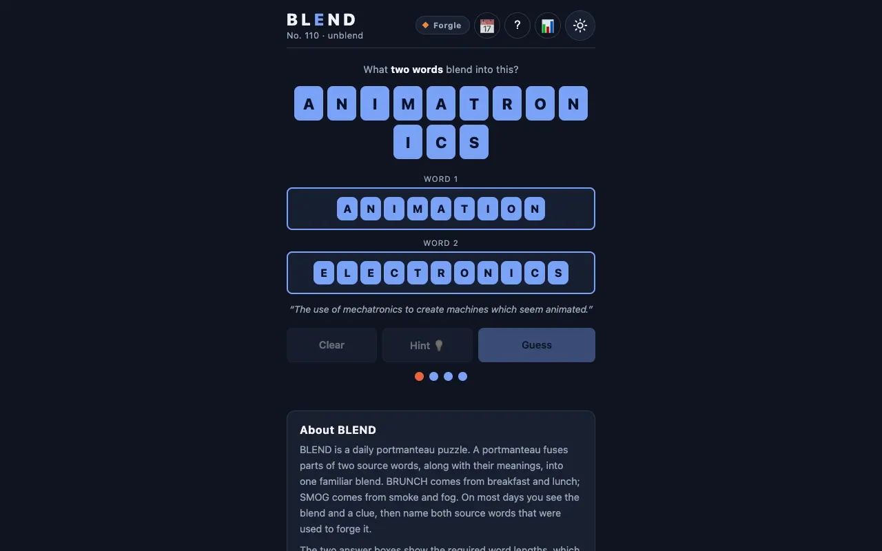 Screenshot of Forgle — a game like Wordle