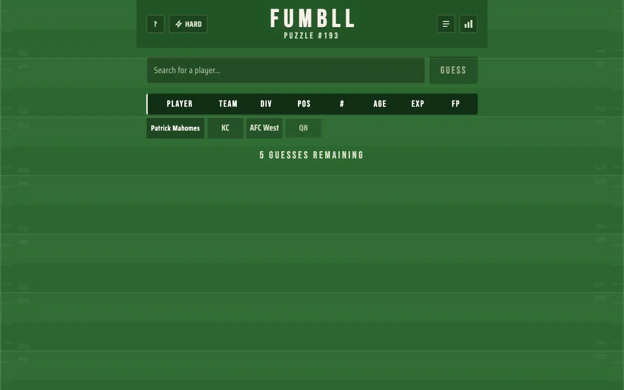 Screenshot of Fumbll — a game like Wordle