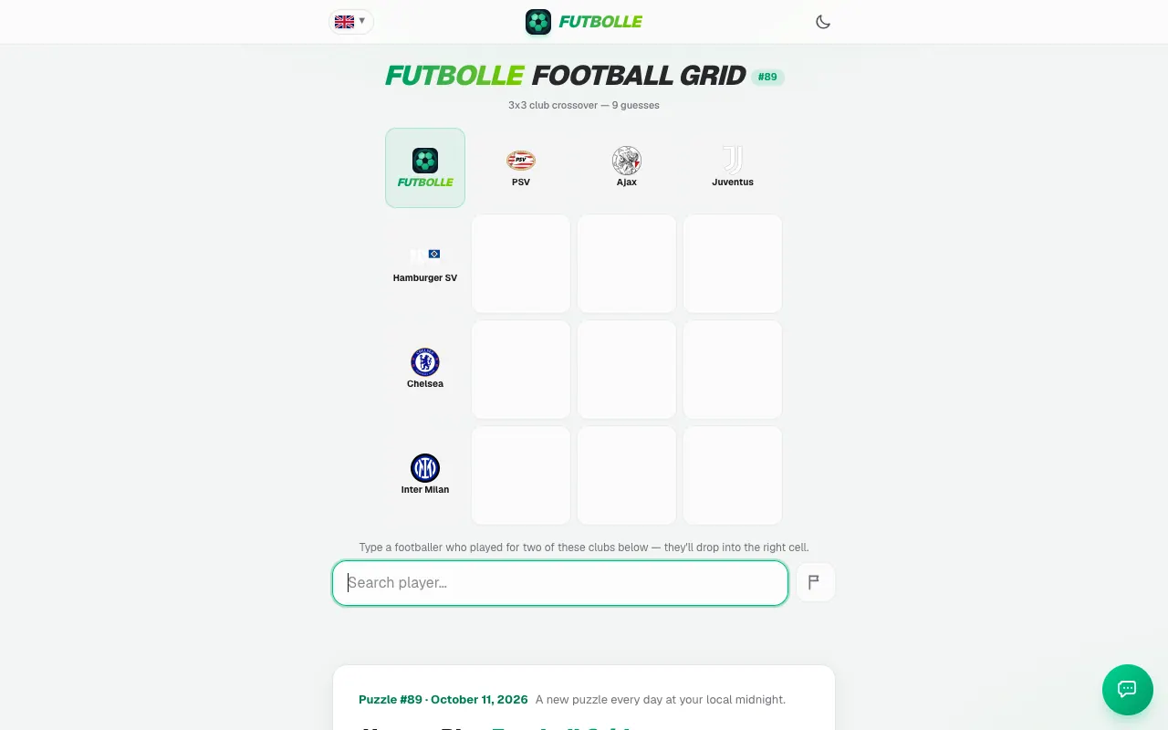 Screenshot of Futbolle Football Grid — a game like Wordle
