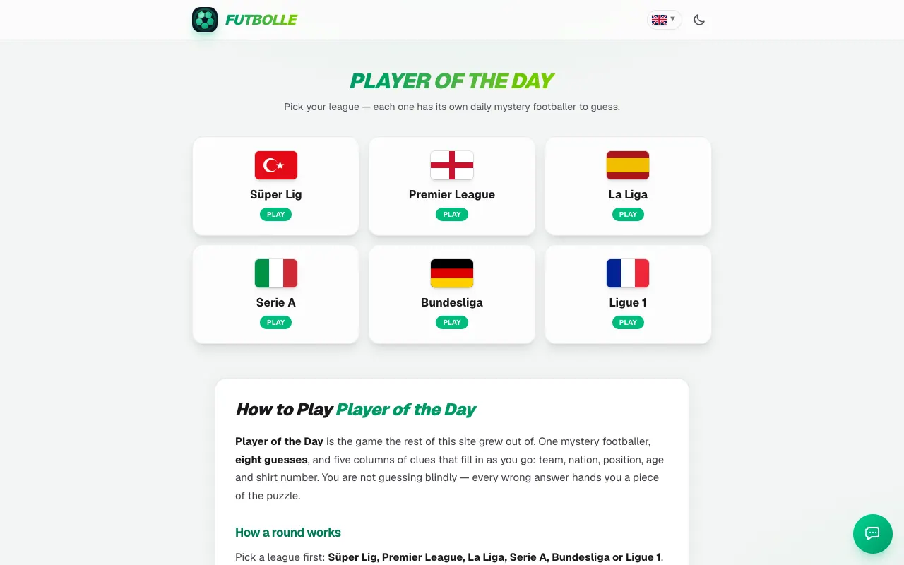 Screenshot of Futbolle Player of the Day — a game like Wordle
