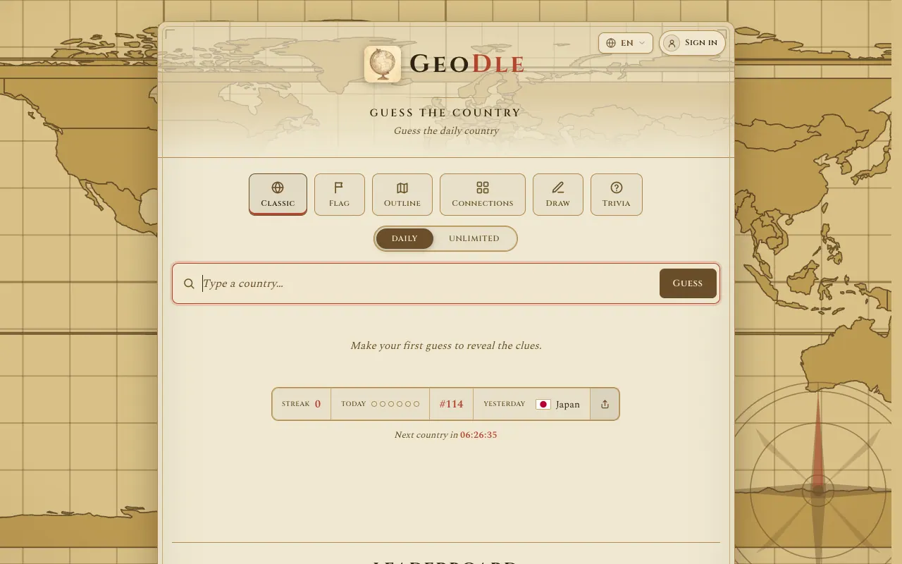 Screenshot of Geodle — a game like Wordle