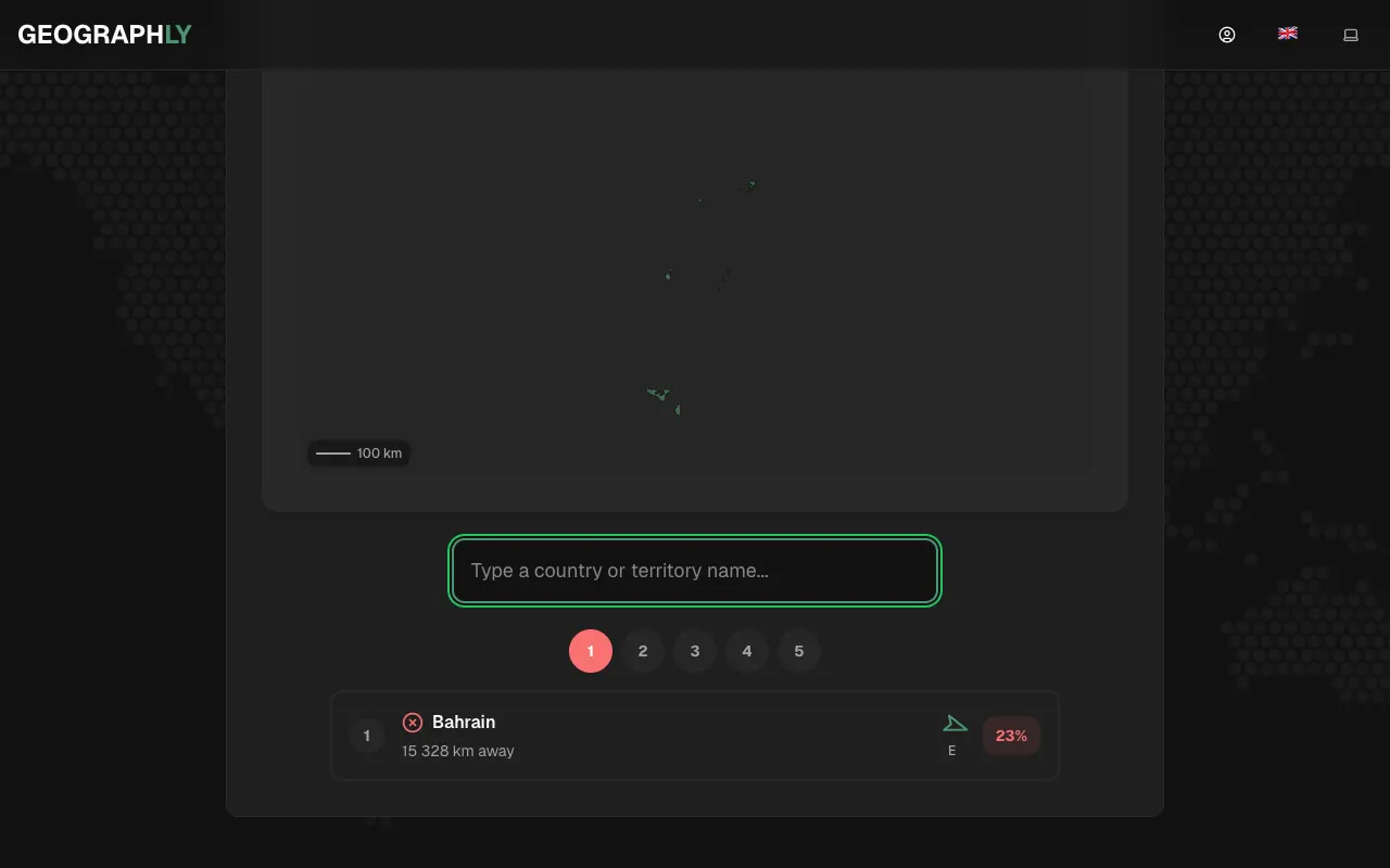 Screenshot of Geographly — a game like Wordle