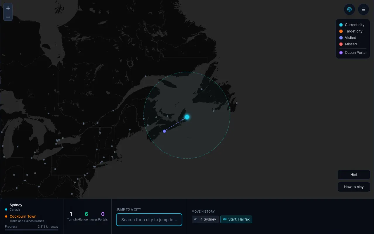 Screenshot of GlobeHoppr — a game like Wordle