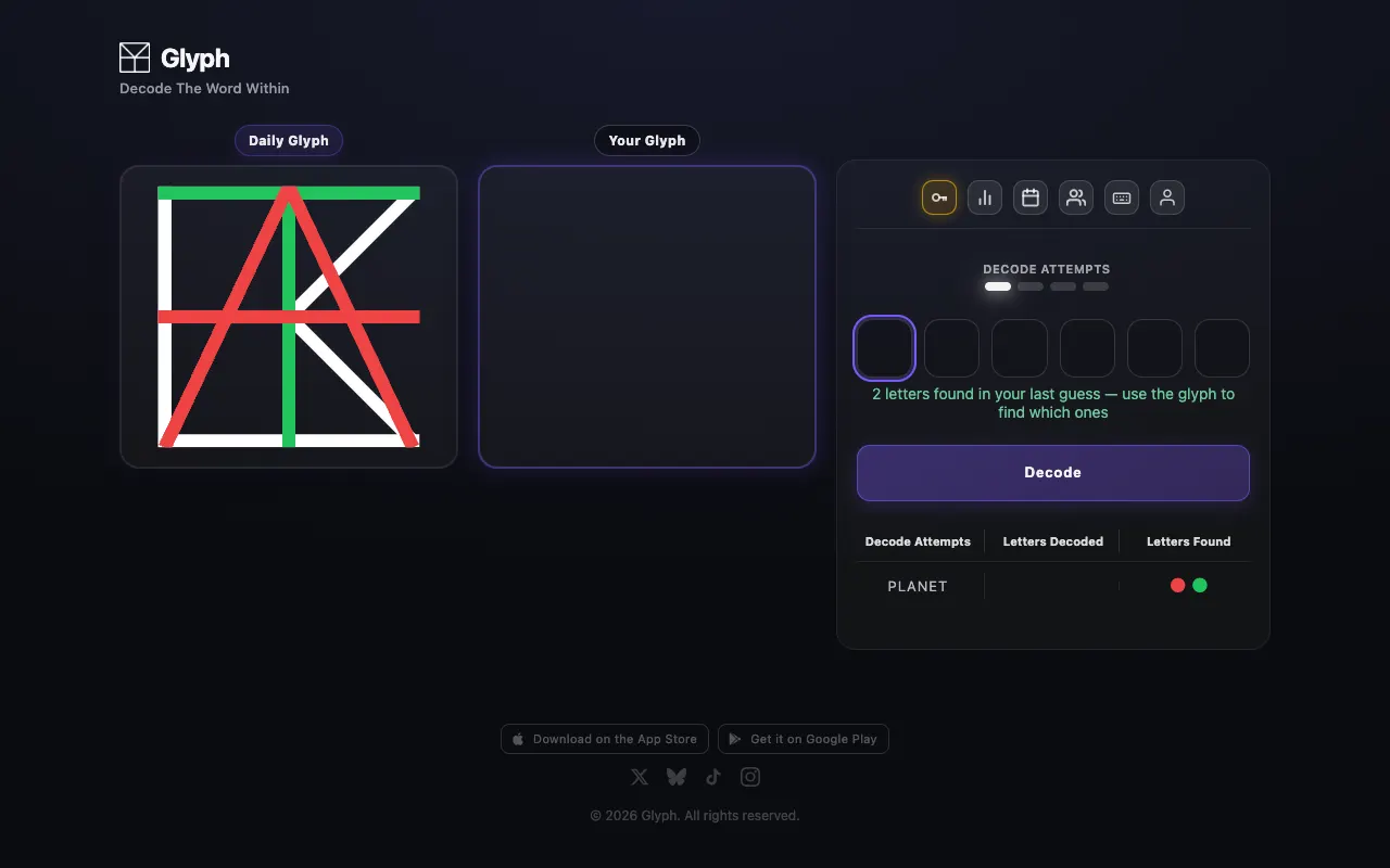 Screenshot of Glyph — a game like Wordle