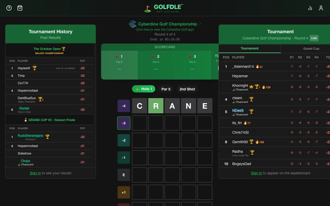 Screenshot of Golfdle — a game like Wordle