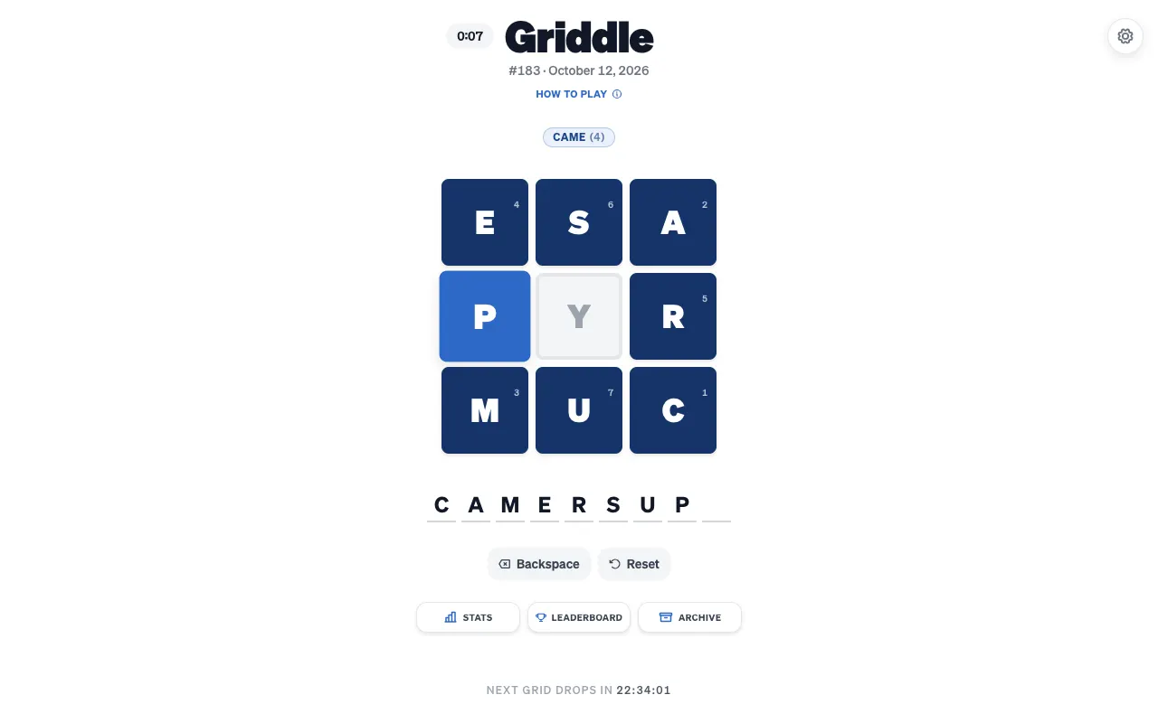 Screenshot of Griddle — a game like Wordle