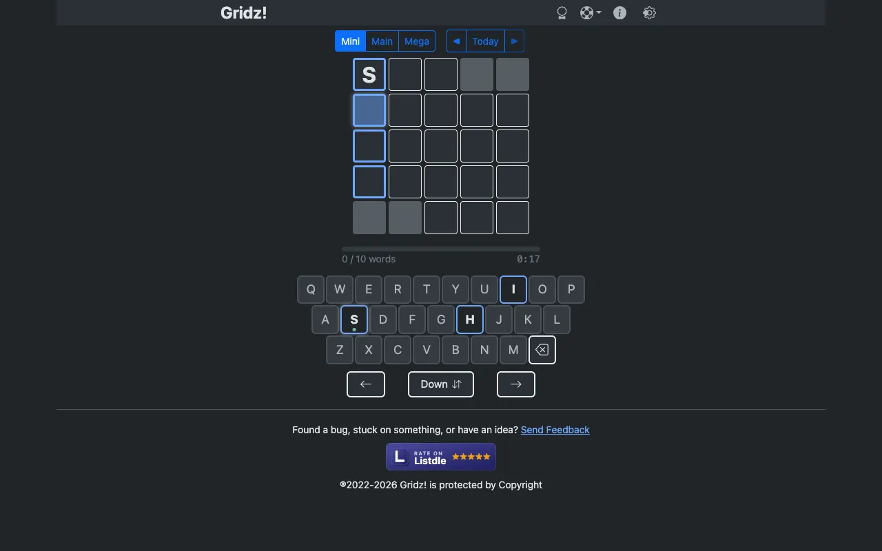 Screenshot of Gridz — a game like Wordle