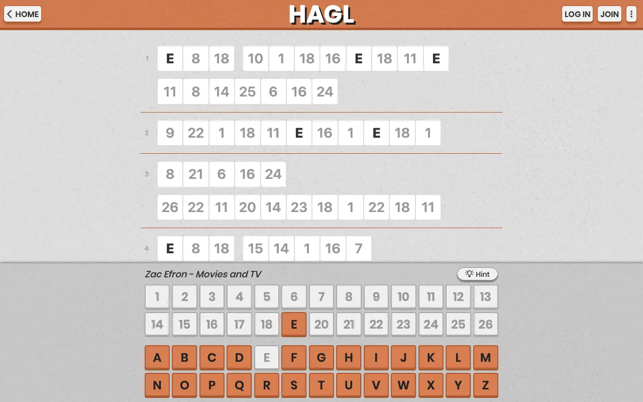 Screenshot of HAGL — a game like Wordle