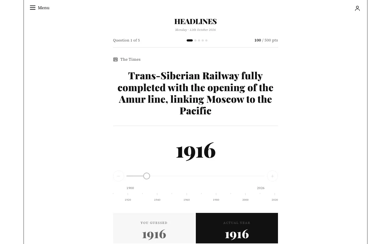 Screenshot of Headlines — a game like Wordle