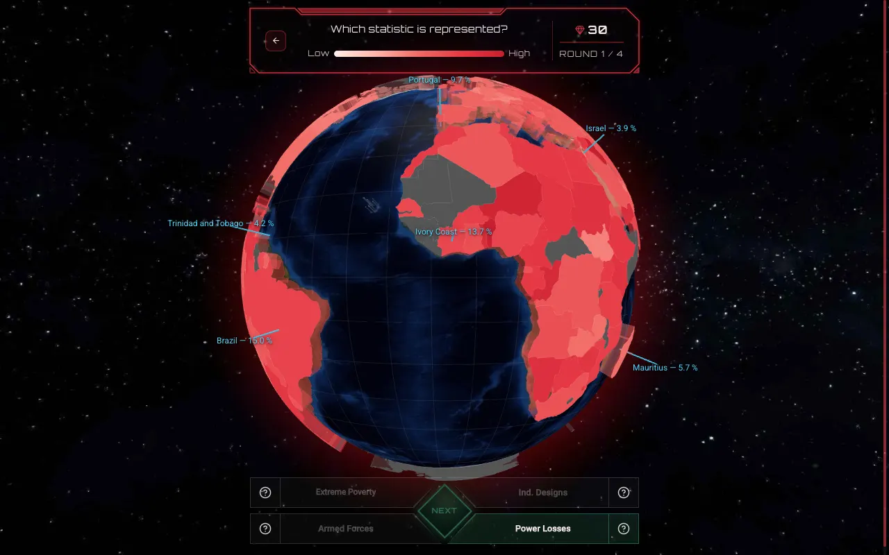 Screenshot of HeatMapQuest — a game like Wordle