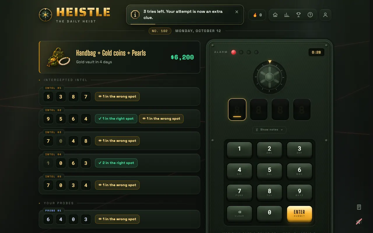Screenshot of Heistle — a game like Wordle
