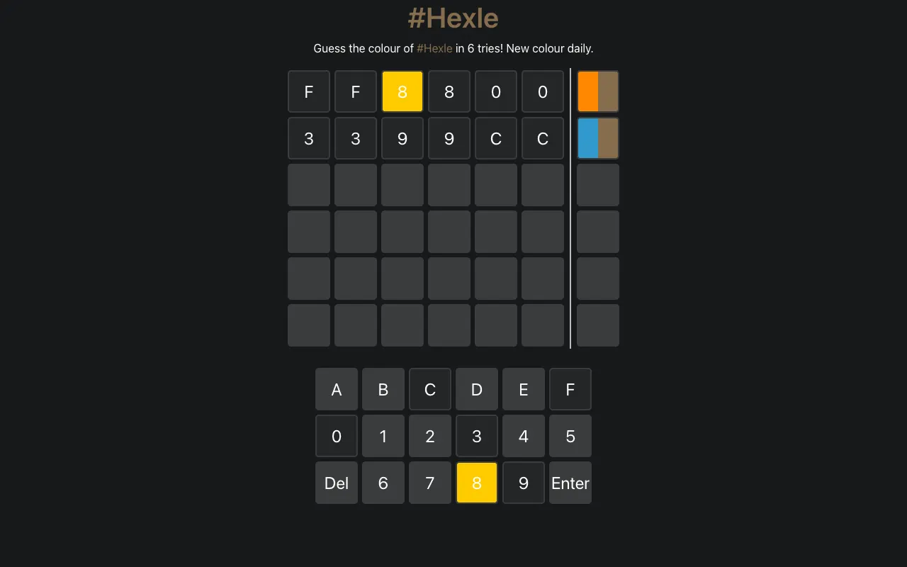Screenshot of Hexle — a game like Wordle