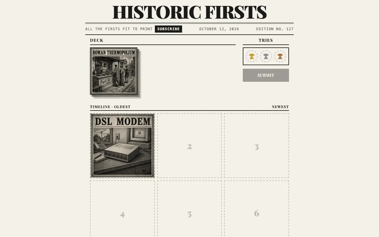 Screenshot of Historic Firsts — a game like Wordle