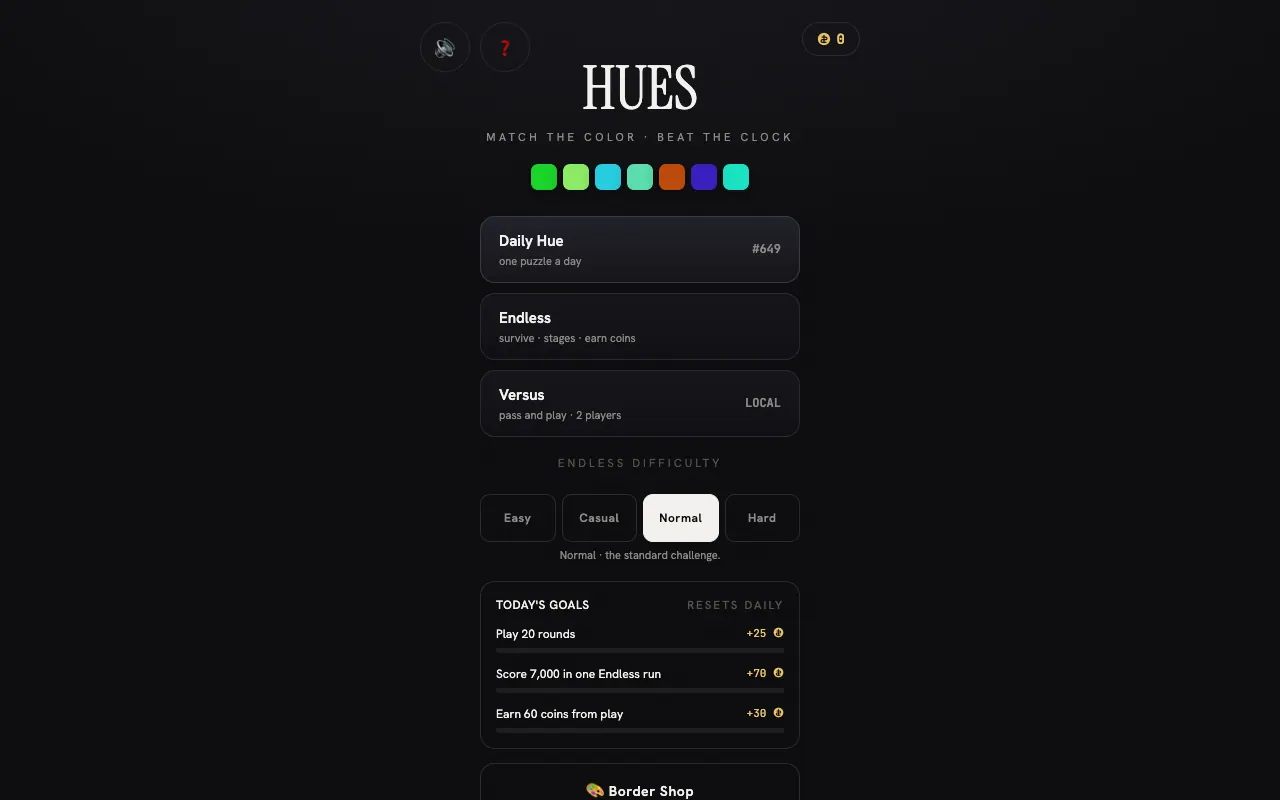 Screenshot of Hues — a game like Wordle