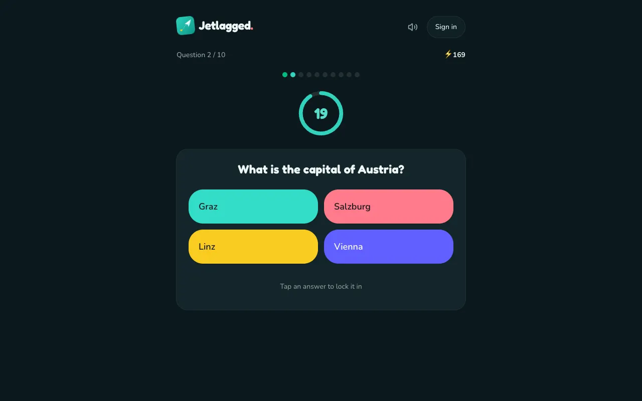 Screenshot of Jetlagged — a game like Wordle