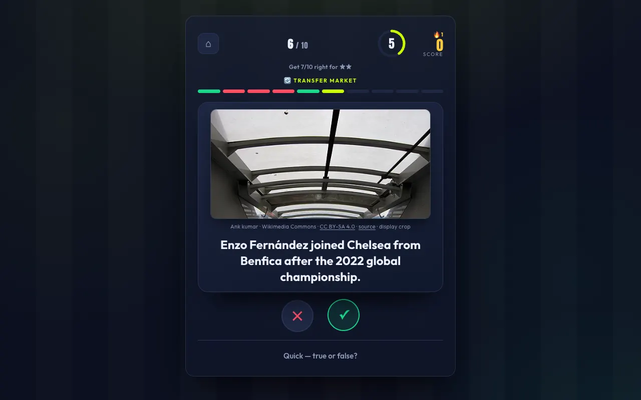 Screenshot of Kickoff Trivia — a game like Wordle