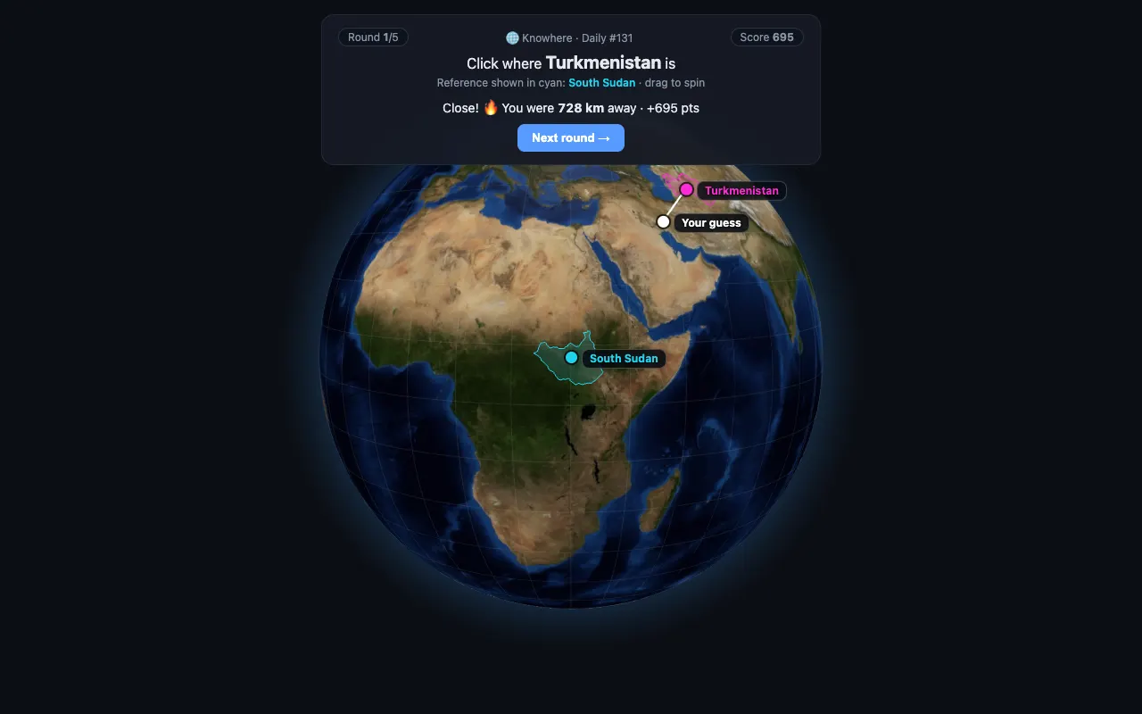 Screenshot of Knowhere — a game like Wordle