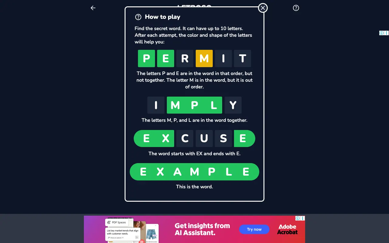 Screenshot of Letroso — a game like Wordle