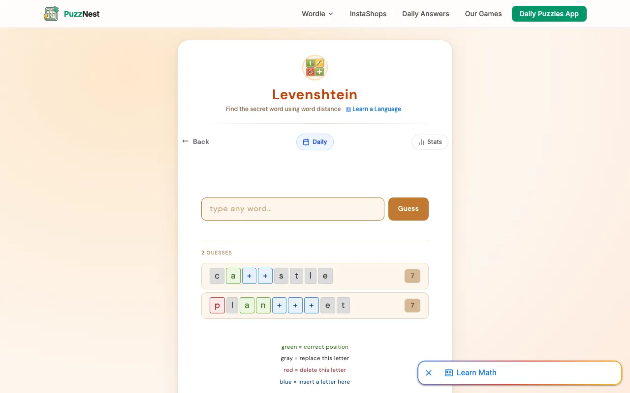 Screenshot of Levenshtein — a game like Wordle
