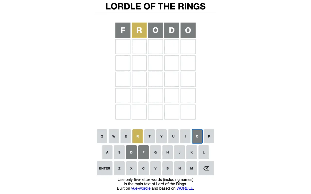 Screenshot of Lordle of the Rings — a game like Wordle