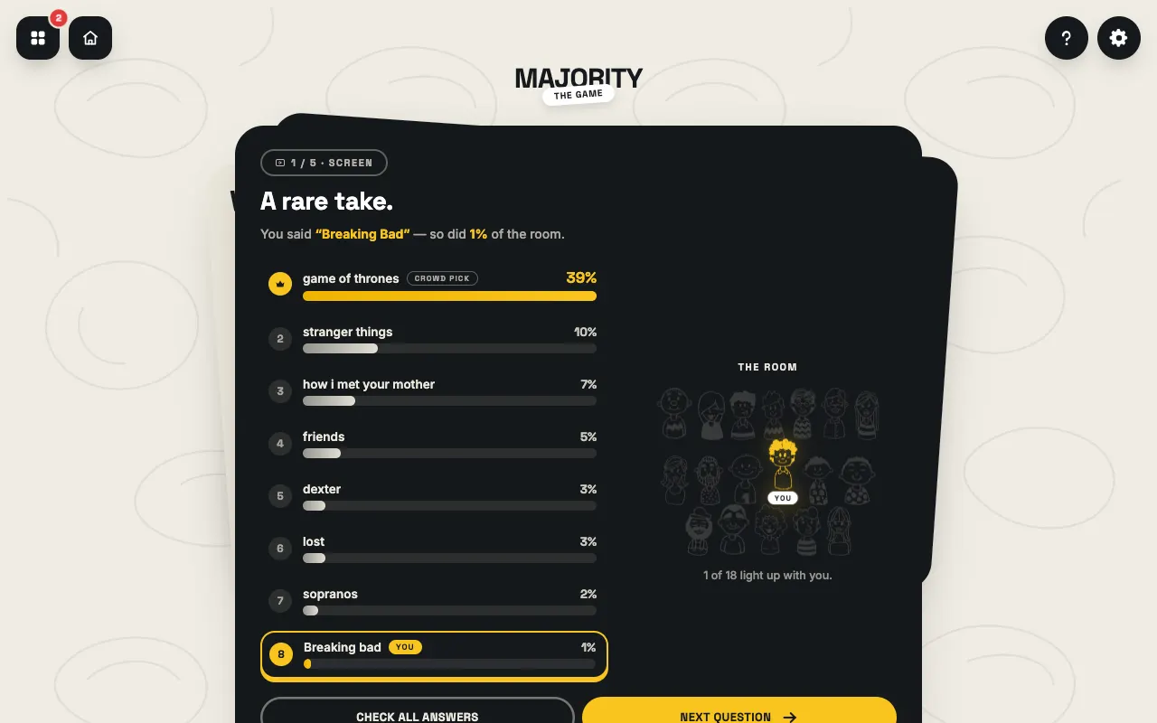 Screenshot of Majority — a game like Wordle