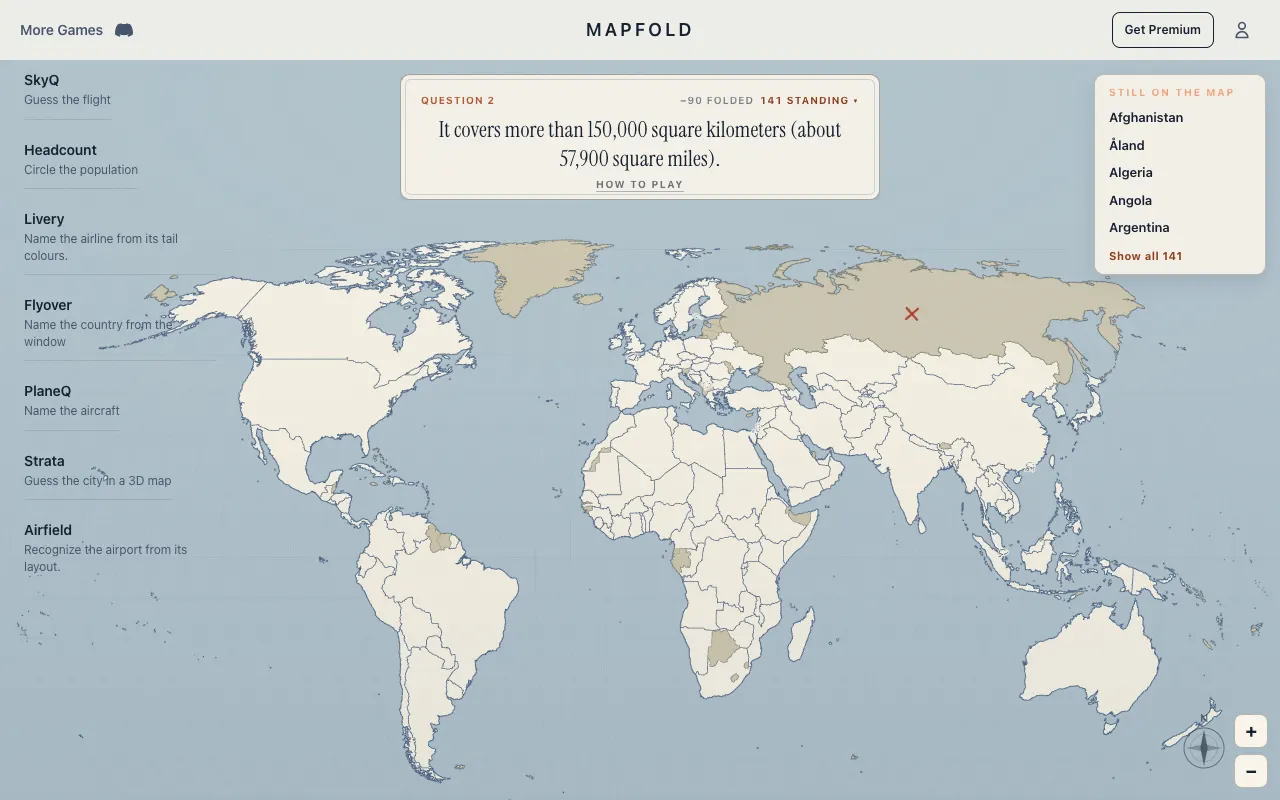 Screenshot of MapFold — a game like Wordle