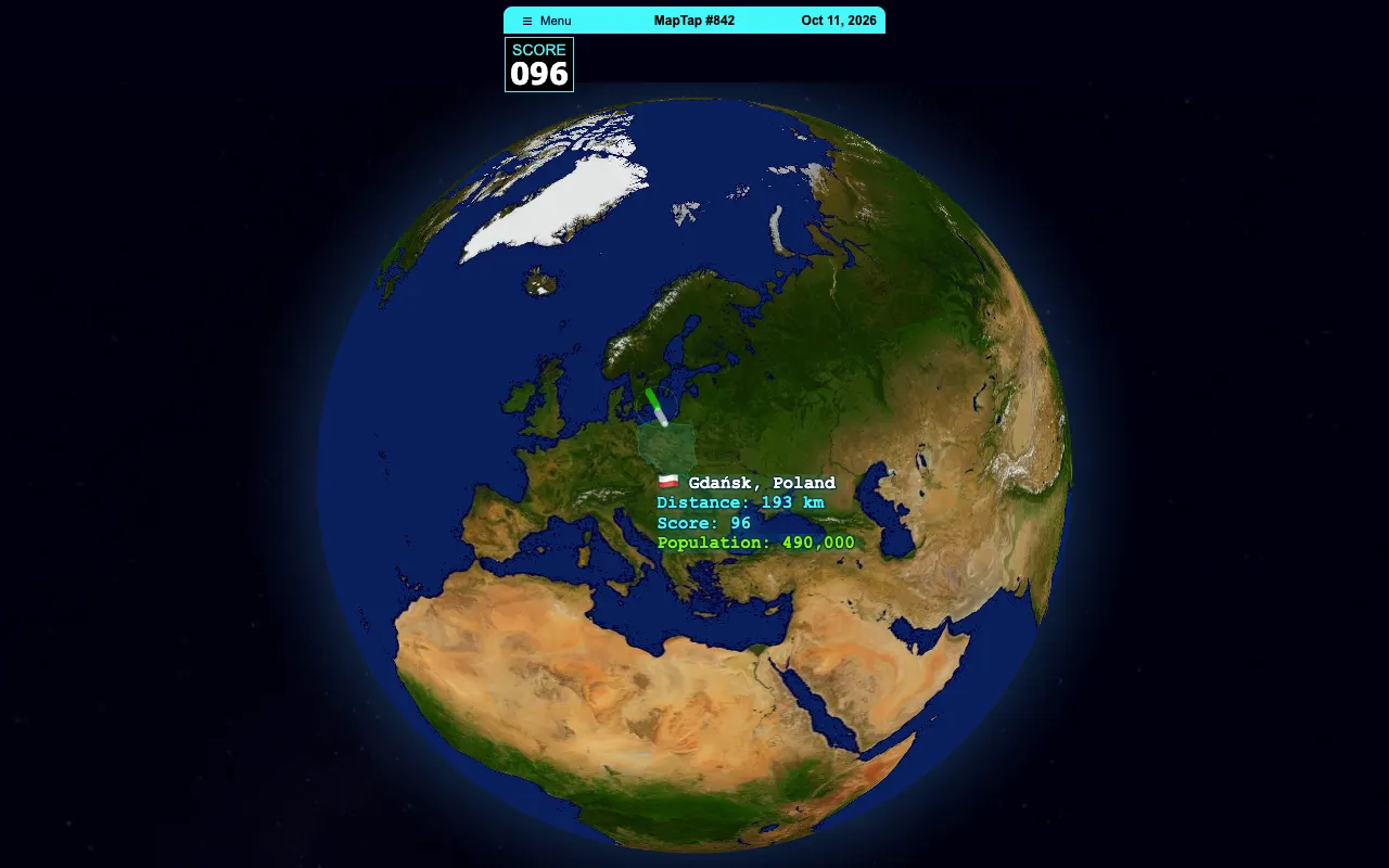 Screenshot of MapTap — a game like Wordle