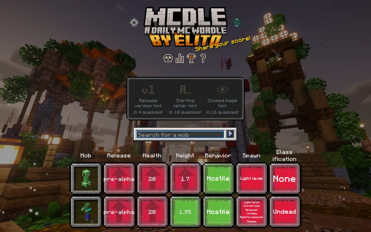 Screenshot of MCdle — a game like Wordle