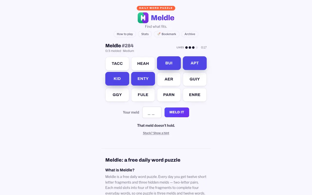 Screenshot of Meldle — a game like Wordle
