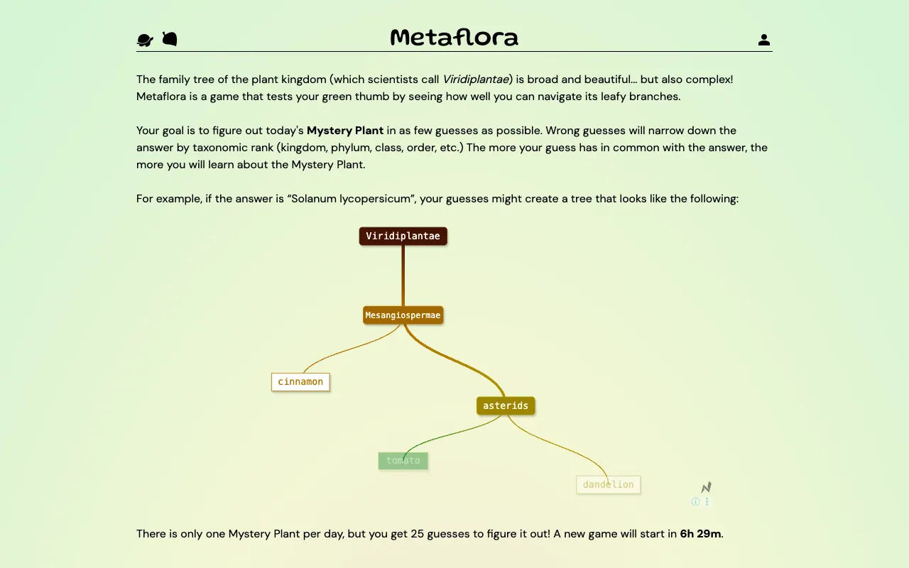 Screenshot of Metaflora — a game like Wordle